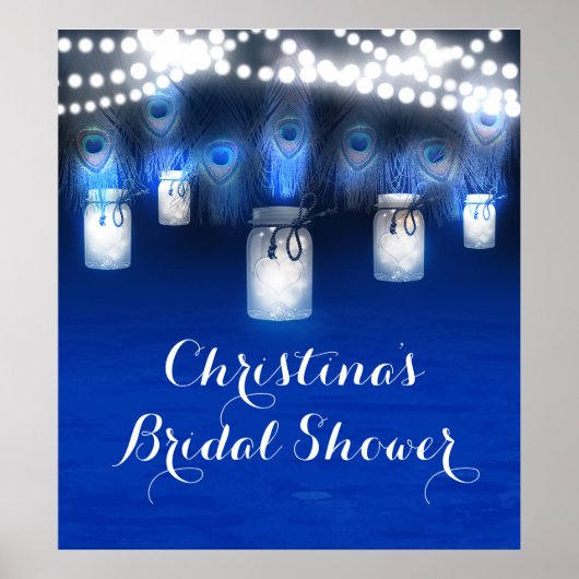 孔雀の羽根とメイソンジャー ライト バナー ポスター (正面)