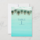 孔雀の羽根とライトの素朴なテーブルナンバーカード 招待状 (正面)