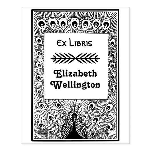 孔雀の羽根を見せつける #3 エクスリブリス 本 ラバースタンプ (インプリント)