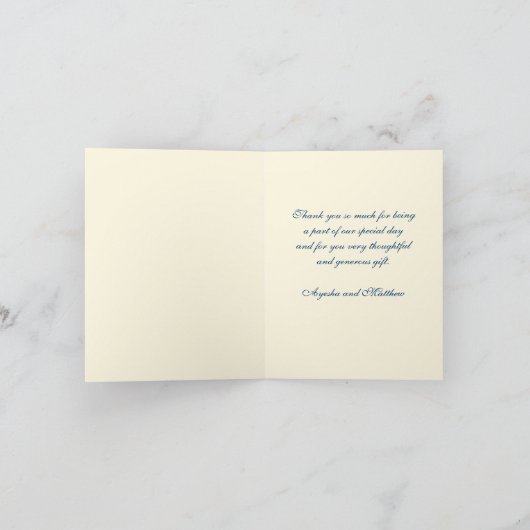 孔雀の羽根 ネイビーブルー 結婚式 お礼カード サンキューカード (内部)