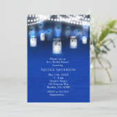 孔雀の羽根、メイソンの瓶と文字列のライト素朴 招待状 (スタンド正面)