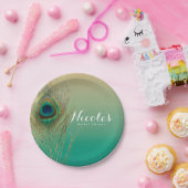 孔雀の羽根、メイソンジャー&ストリングライトパーティー ペーパープレート (パーティー)