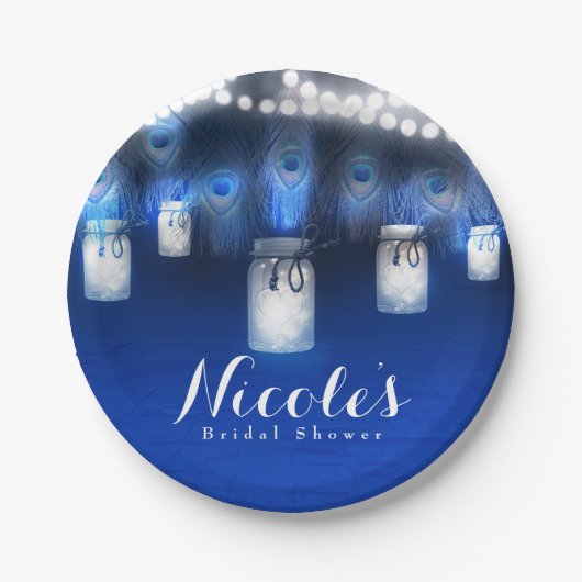 孔雀の羽根、メイソンジャー&ストリングライトパーティー ペーパープレート (正面)