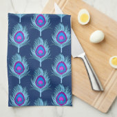 孔雀の羽根、海軍とパステルブルー キッチンタオル (四つ折り)