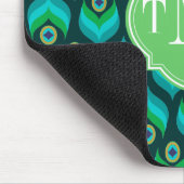 孔雀の羽模様モノグラムパーソナライズされた マウスパッド (コーナー)