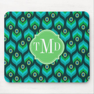 孔雀の羽模様モノグラムパーソナライズされた マウスパッド