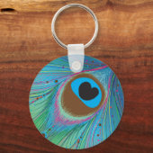 孔雀の羽毛の線の背景 キーホルダー (正面)