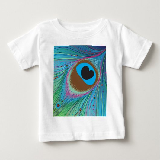 孔雀の羽毛の線の背景 ベビーTシャツ (正面)