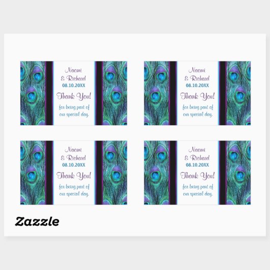孔雀の羽毛ドラマ – ありがとうご封カスタマイズ-  長方形シール (シート)