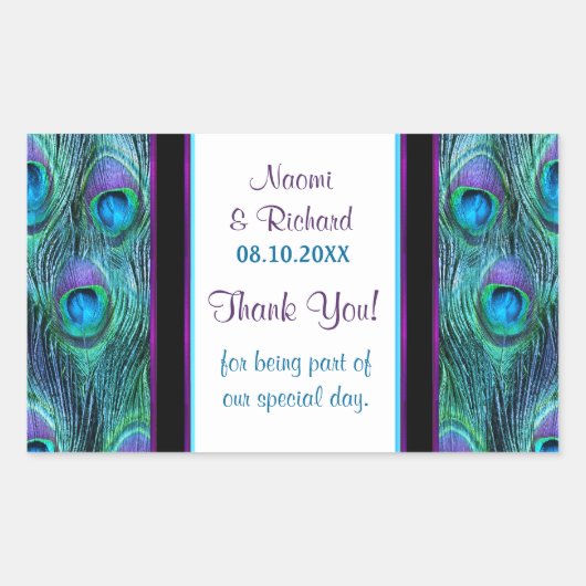孔雀の羽毛ドラマ – ありがとうご封カスタマイズ-  長方形シール (正面)