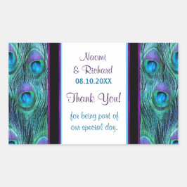 孔雀の羽毛ドラマ – ありがとうご封カスタマイズ-  長方形シール