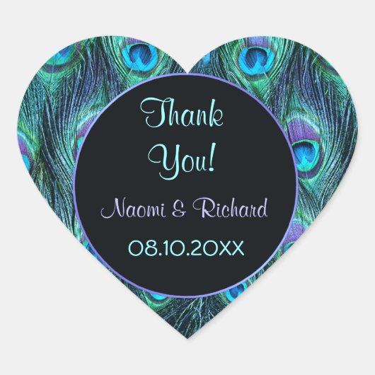 孔雀の羽毛ドラマ – サンキューシールカスタマイズ-  ハートシール (正面)