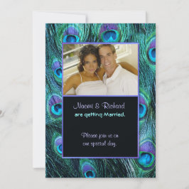 孔雀の羽毛ドラマ – 写真結婚式招待状 招待状