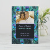 孔雀の羽毛ドラマ – 写真結婚式招待状 招待状 (スタンド正面)