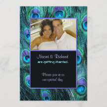 孔雀の羽毛ドラマ – 写真結婚式招待状