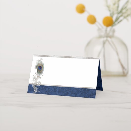 孔雀の羽結婚の折り畳み座席表 プレイスカード (正面)