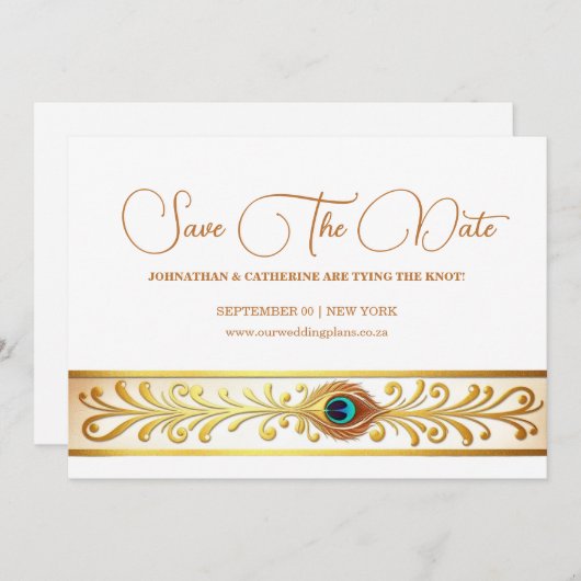 孔雀の羽結婚の繁栄した鳥のテーマ救 招待状 (正面/裏面)