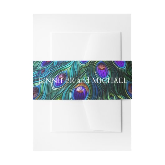 孔雀の羽結婚の 招待状ベリーバンド (正面例)