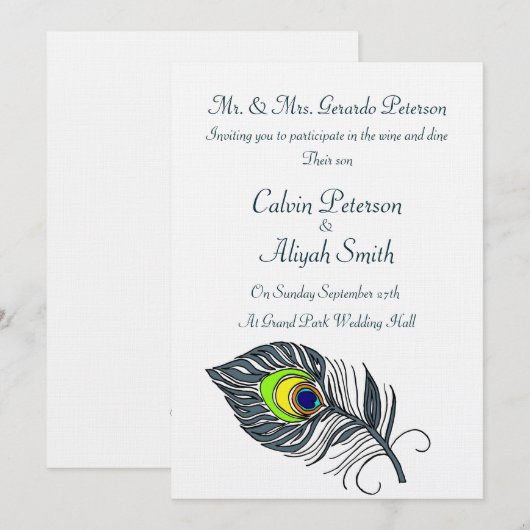 孔雀の羽結婚の 招待状 (正面/裏面)