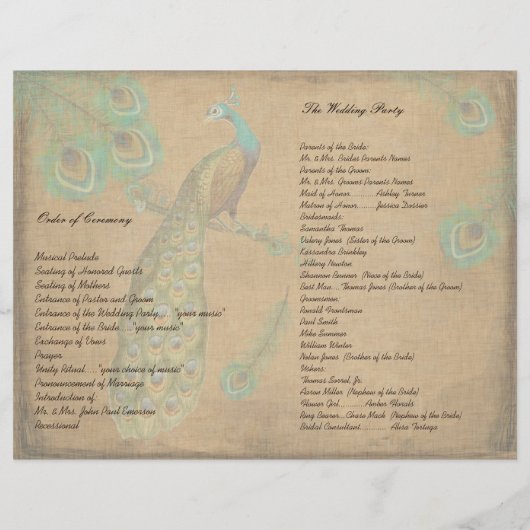 孔雀の羽結婚式 プログラム焼けたエッジ (裏面)