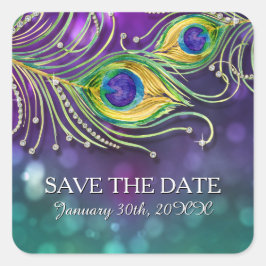 孔雀の羽結婚羽の宝石飾り《写真》ぼけ味 スクエアシール