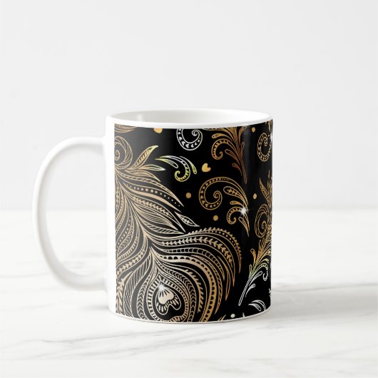 孔雀の羽芸術的:フリーハンドスケッチ。 コーヒーマグカップ (左)