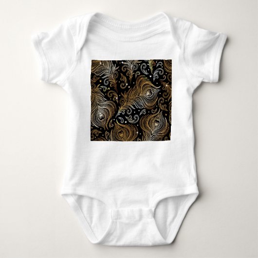孔雀の羽芸術的：フリーハンドスケッチ。 ベビーボディスーツ (正面)
