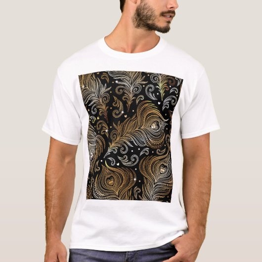 孔雀の羽芸術的:フリーハンドスケッチ。 Tシャツ (正面)