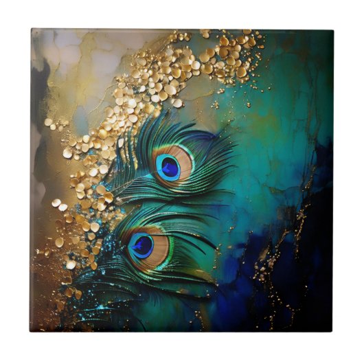 孔雀の羽金ゴールド箔のスプラッシュマーブル壁 タイル (正面)