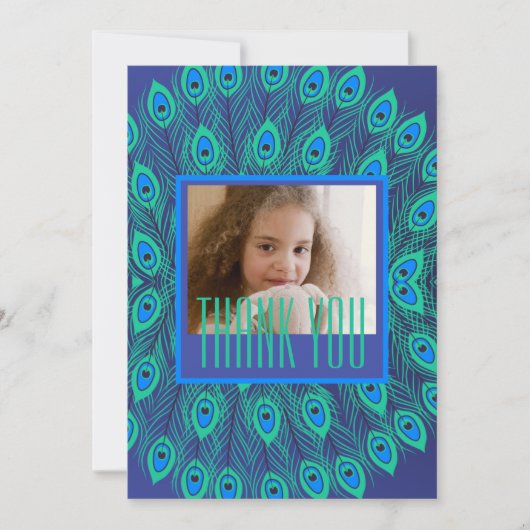 孔雀の羽飾り繰り返しモチーフ青 招待状 (正面)