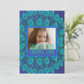 孔雀の羽飾り繰り返しモチーフ青 招待状 (スタンド正面)