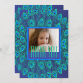 孔雀の羽飾り繰り返しモチーフ青 招待状 (正面/裏面)