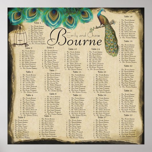 孔雀の羽鳥かご披露宴座席表 ポスター (正面)