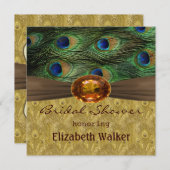 孔雀の羽、こはく色の効果のブライダルシャワー 招待状 (正面/裏面)