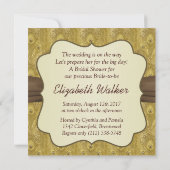 孔雀の羽、こはく色の効果のブライダルシャワー 招待状 (裏面)