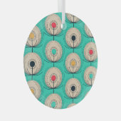 孔雀の羽：アイボリーブルーファンタジー。 ガラスオーナメント (正面右)