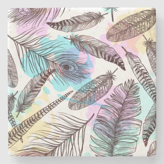 孔雀の羽 ストーンコースター (正面)