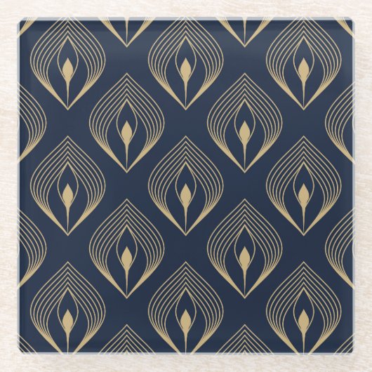 孔雀の羽：フローラペイズリー ガラスコースター (正面)