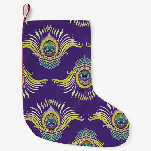 孔雀の羽:ヴィンテージのシームレスな背景。 スモールクリスマスストッキング (正面)