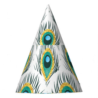 孔雀の羽：ヴィンテージのシームレスな背景。 パーティーハット