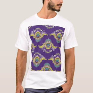 孔雀の羽：ヴィンテージのシームレスな背景。 Tシャツ
