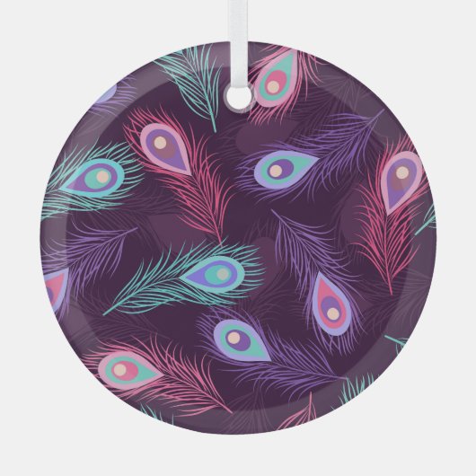 孔雀の羽:手描きヴィンテージ。 ガラスオーナメント (正面)