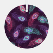孔雀の羽:手描きヴィンテージ。 ガラスオーナメント (裏面)