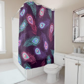 孔雀の羽：手描きヴィンテージ。 シャワーカーテン (インサイチュ)