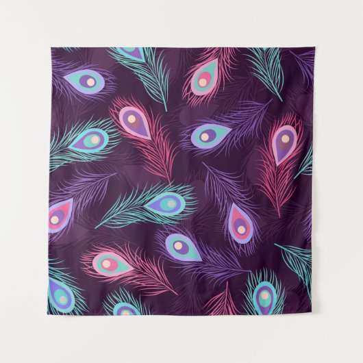 孔雀の羽:手描きヴィンテージ。 タペストリー (正面)