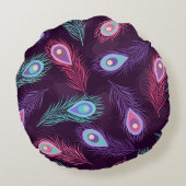 孔雀の羽：手描きヴィンテージ。 ラウンドクッション (裏面)