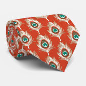 孔雀の羽，白の上にマンダリンオレンジ ネクタイ (ロール)