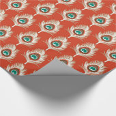 孔雀の羽，白の上にマンダリンオレンジ ラッピングペーパー (角)