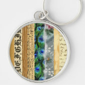 孔雀の羽，花葉,音楽ノート キーホルダー (正面)