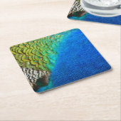 孔雀の羽IVカラフル抽象芸術自然 スクエアペーパーコースター (アングル)